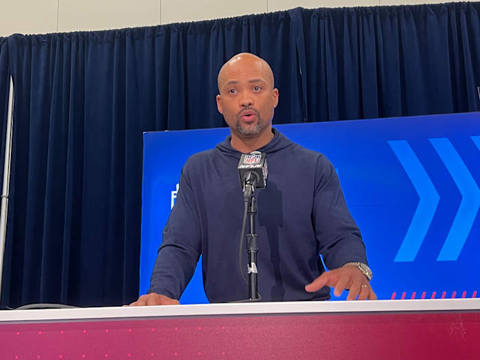 Atlanta Falcons general manager Terry Fontenot meets with media at the 2024 NFL Scouting Combine.